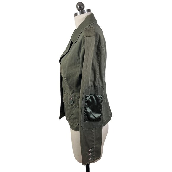Plugg Y2K Blazer Womens Medium Green Military Utility Patch Sleeve 90s Grunge - Picture 4 of 13